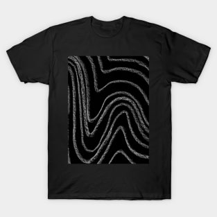 White and Black Minimal Wavy Lines - Abstract Charcoal Drawing T-Shirt